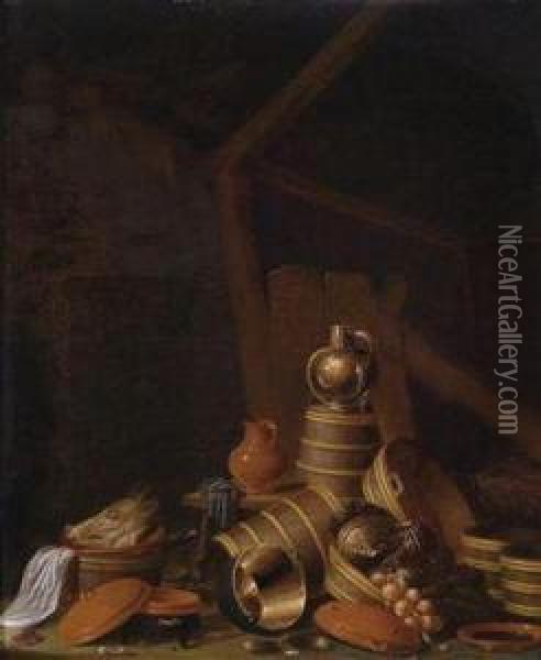 The Interior Of A Barn With Kitchenutensils Oil Painting - Jan Spanjaert