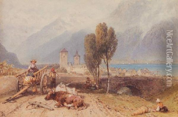 Alpine Town Oil Painting - Myles Birket Foster