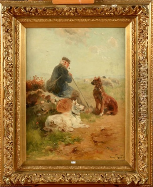 Berger, Son Troupeau Et Ses Chiens Oil Painting - Henry Schouten