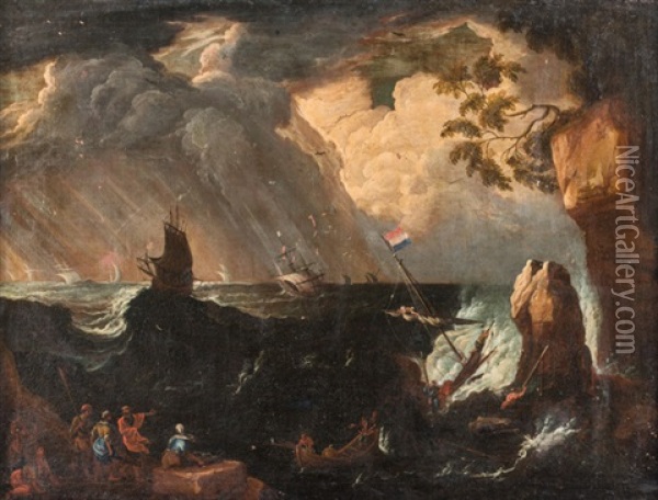 Nachtlicher Schiffbruch An Felsiger Kuste Oil Painting - Claude Joseph Vernet