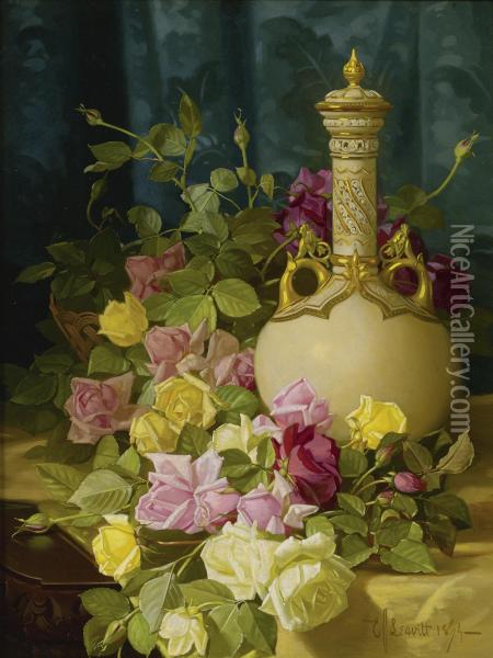 Still Life With Gilded Vase Oil Painting - Edward Chalmers Leavitt