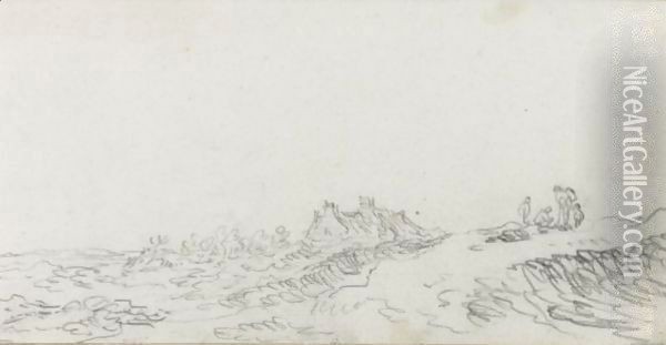 A Dune Landscape With Figures To The Right And A Cottage Behind Oil Painting - Jan van Goyen