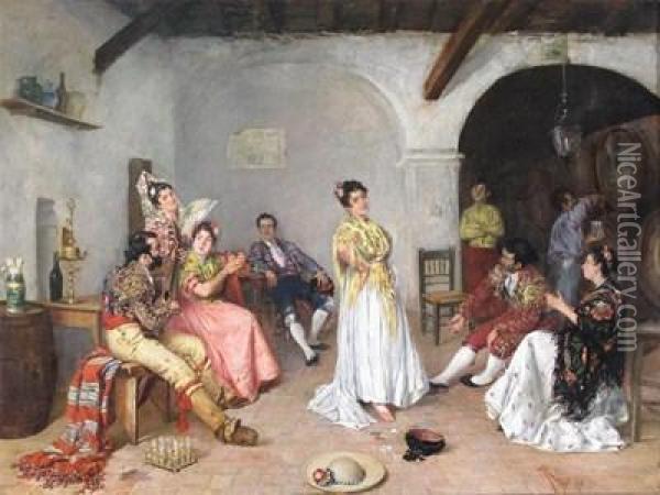 A Tavern Scene Oil Painting - Lorenzo Casanova Ruiz