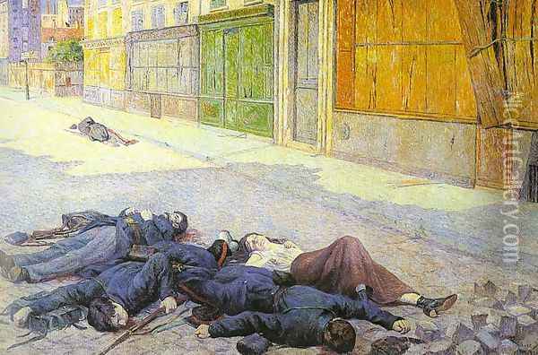 A Paris Street in May 1871 (The Commune) Oil Painting - Maximilien Luce