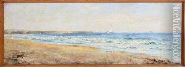 Monkseaton Beach With St. Mary's Lighthouse In The Distance Oil Painting - John Falconar Slater