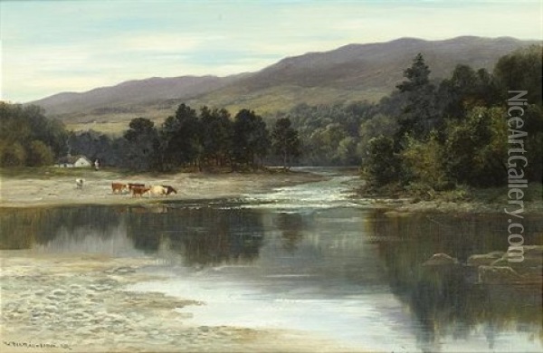 On The River Tummel, Perthshire Oil Painting - William Beattie Brown