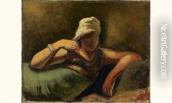 Femme Couchee Au Turban Blanc Oil Painting - Amedee Marie Dominique Dubois de La Patelliere