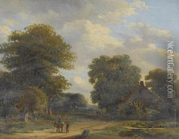 Landschaftsidylle Mit Reiter Und Staffage Oil Painting - Jan Baptiste de Jonghe