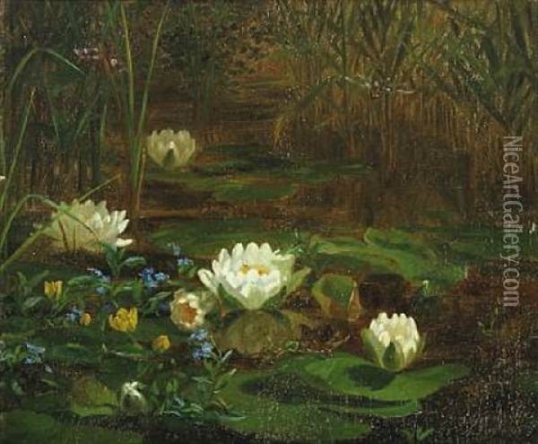 A Pool With Water Lilies Oil Painting - Anthonie Eleonore (Anthonore) Christensen