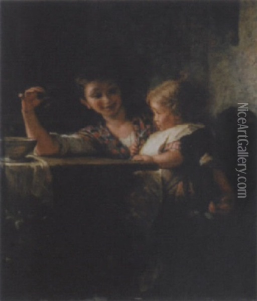 Mutter Mit Kind Am Mittagstisch Oil Painting - Alfred van (Jacques) Muyden