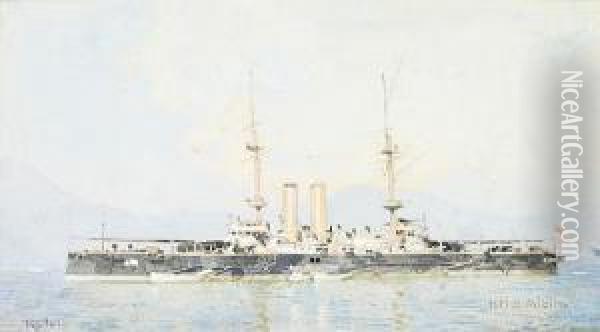 H.m.s Albion Oil Painting - Frederick Hall
