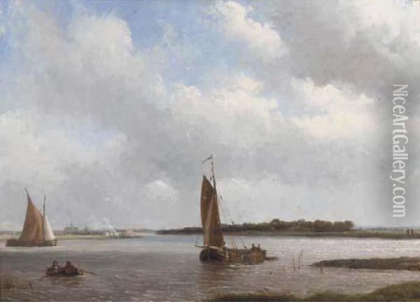 The River Spaarne, Haarlem In The Distance Oil Painting - Arnoldus Johannes Eymer