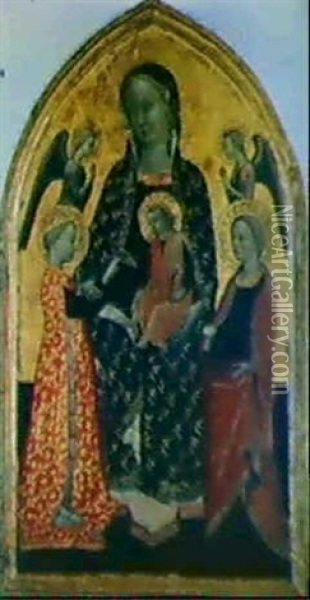Madonna Con Bambino, Angeli E Due Sante Oil Painting -  Mariotto di Cristofano