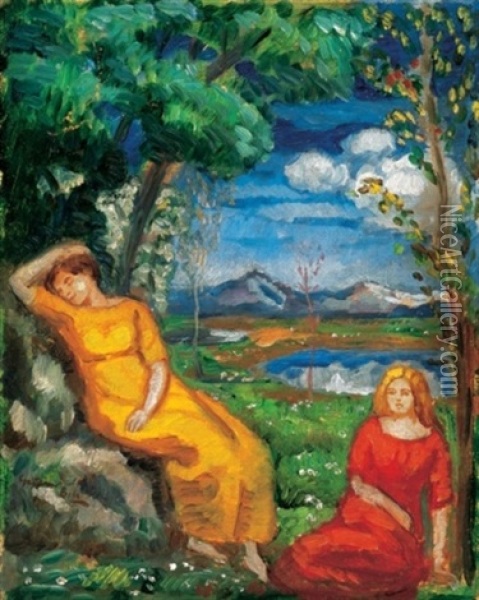 Kertben (in The Garden) Oil Painting - Bela Ivanyi Gruenwald