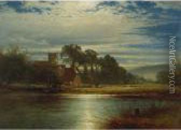 Manor On The River Oil Painting - Benjamin Williams Leader