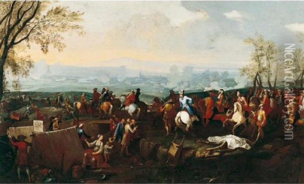 Prince Eugene Of Savoy And The Imperial Army At The Siege Of A City Oil Painting - Christian Reder