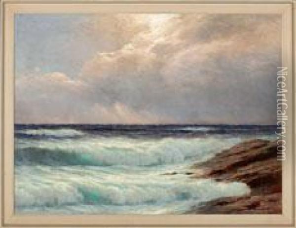 Grose Landschaft Mit Meeresbrandung Am Strand Oil Painting - Carl Kenzler