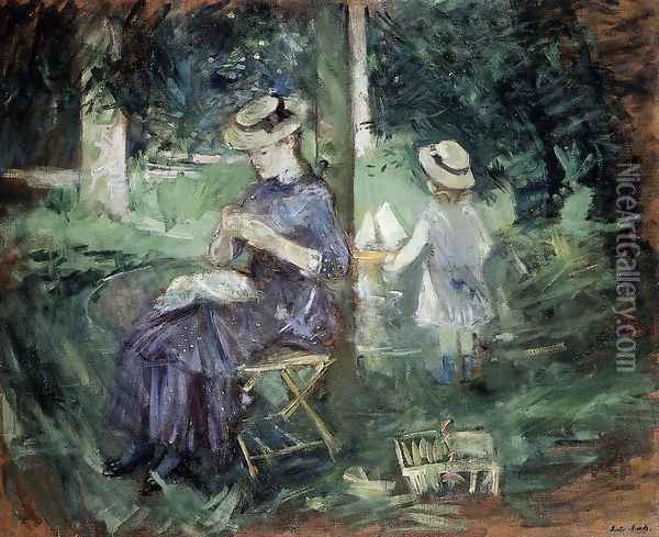 Girl Sewing In A Garden Oil Painting - Berthe Morisot
