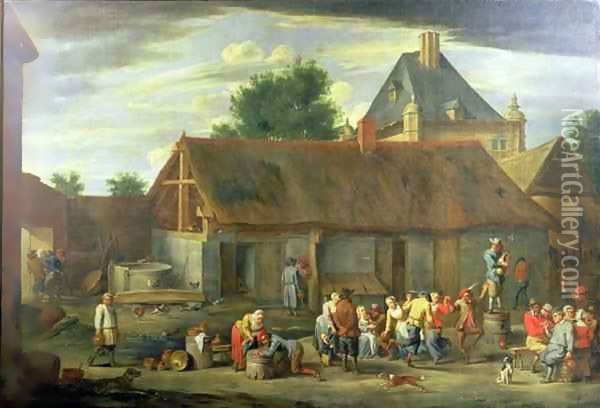 Peasants Merrymaking by a Country House Oil Painting - Thomas Van Apshoven