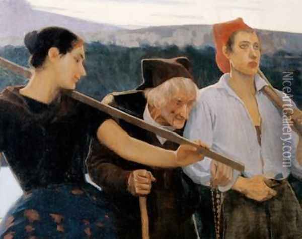 Returning from the Threshing Floor 1896 Oil Painting - Joan Llimona y Bruguera