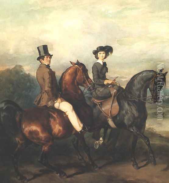 Equestrian Portrait of Lubienskis Oil Painting - Juliusz Kossak