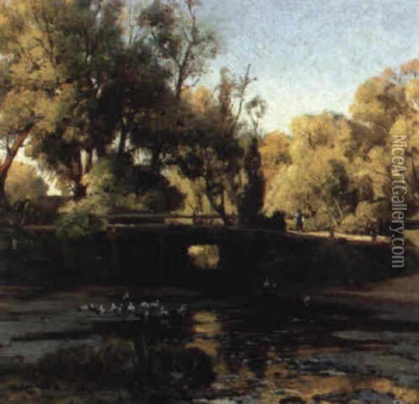 Landschaft Mit Brucke Oil Painting - Hugo Darnaut