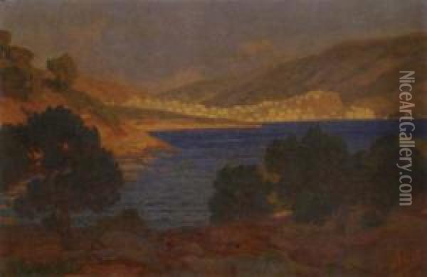 Sunset At Poros Oil Painting - Nicholaos Othoneos