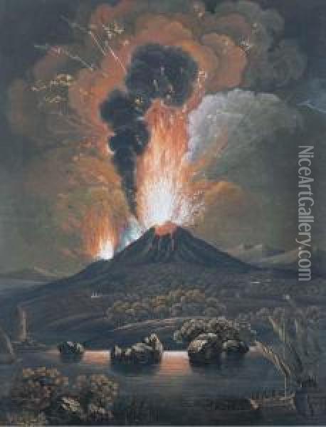 Eruption Du Mont Etna Oil Painting - F. Weber