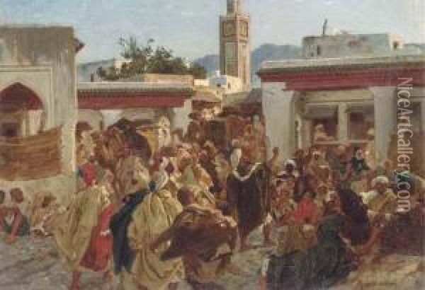 Moroccan Street Scene Oil Painting - Alfred Dehodencq