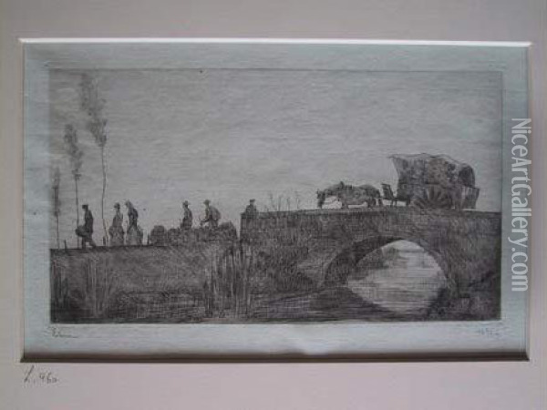 Le Pont / The Bridge. 1932 Oil Painting - Jean Emile Laboureur