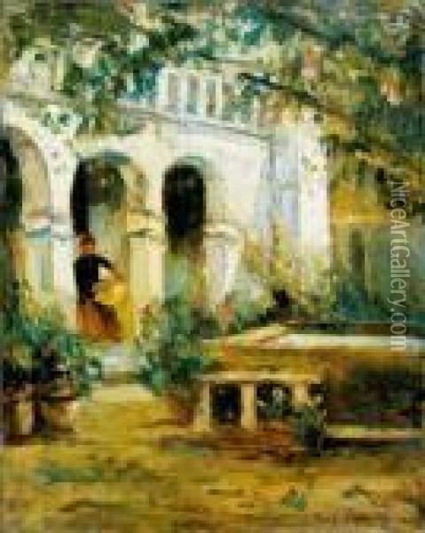 Le Patio, Vers 1890-1900 Oil Painting - Konstantin Alexeievitch Korovin