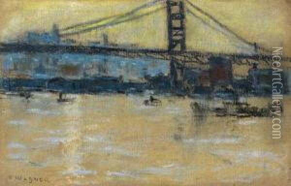 Bridge On The East River, New York Oil Painting - Frederick R. Wagner