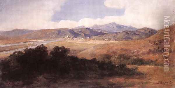 View of Esztergom c. 1890 Oil Painting - Karoly Telepy