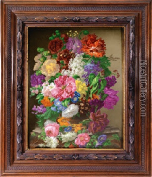 Still-life Of A Vase Of Flowers Oil Painting - Joseph Nigg