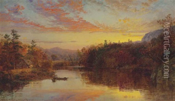 Sunset On Greenwood Lake Oil Painting - Jasper Francis Cropsey