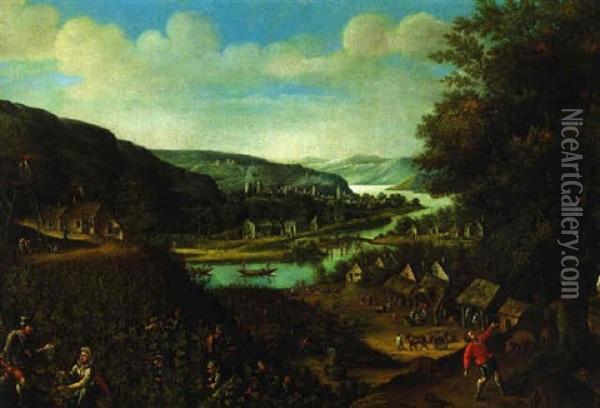 Les Vendanges Dans Un Paysage De Riviere : Le Mois De Novembre Oil Painting - Frans Floris the Elder