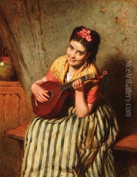A Love Song Oil Painting - Edwin Thomas Roberts