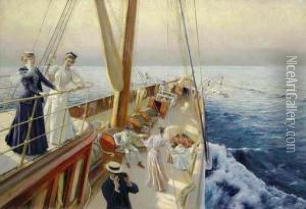 Yachting In The Mediterranean Oil Painting - J. Stewart