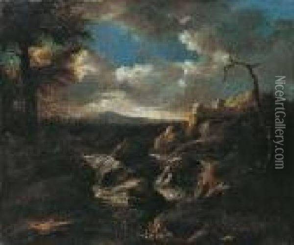 Landschaft Mit Wasserfall. Oil Painting - Pieter the Younger Mulier