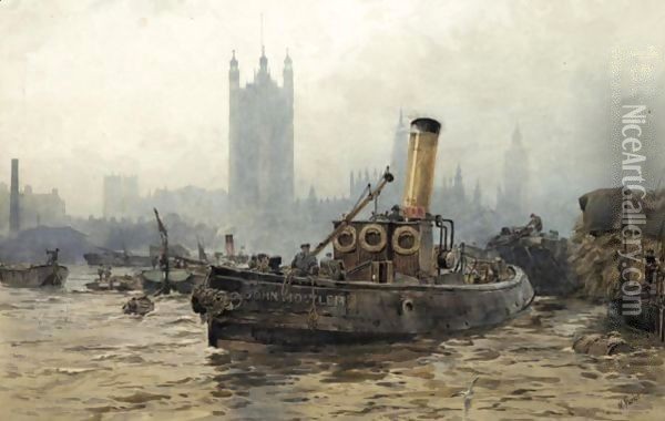 Shipping On The Thames Oil Painting - Maude Parker