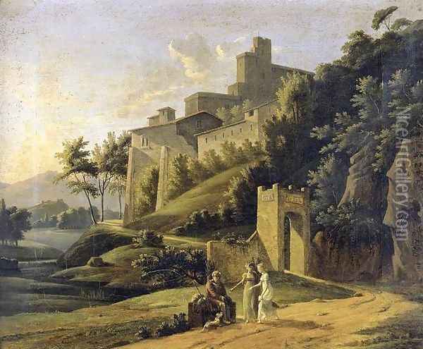 Landscape with a Fortress and a Beggar Oil Painting - Jean-Victor Bertin