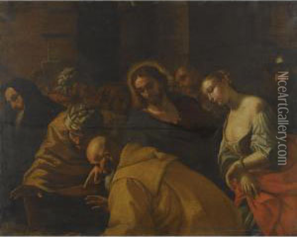 Christ And The Woman Taken In Adultery Oil Painting - Mattia Preti