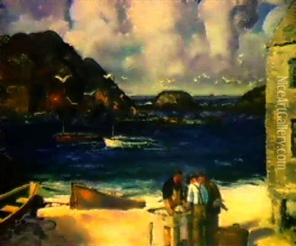 Fishing Harbor, Monhegan Island Oil Painting - George Bellows