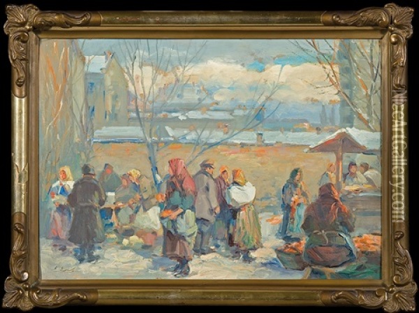 On The Market Oil Painting - Erno Erb