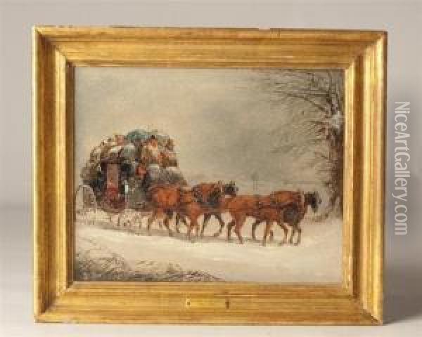 Stagecoach In Snow Oil Painting - Henry Thomas Alken