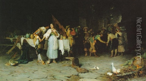 Flirtation At The Feast Oil Painting - Publio de Tommasi