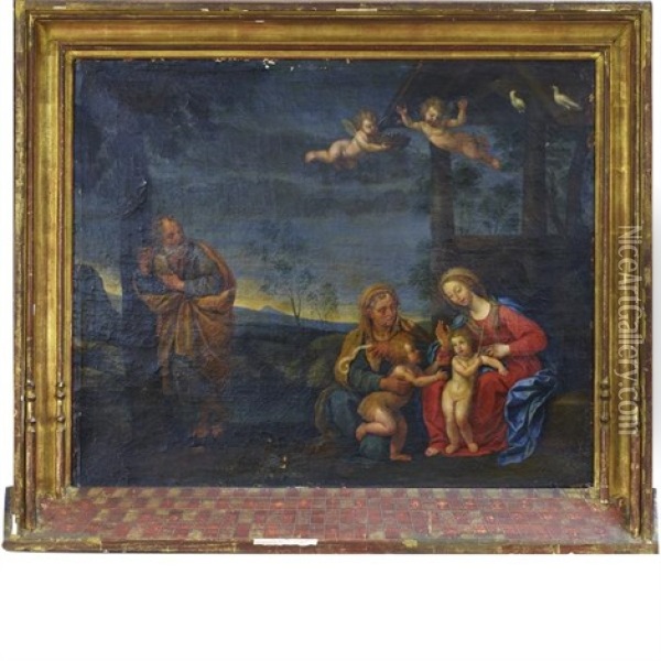 Holy Family With St. Elizabeth And John The Baptist Oil Painting - Hendrik van Balen the Elder