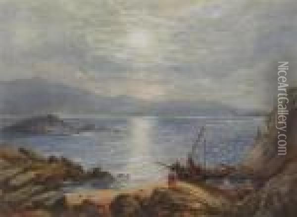 A Sunlit Bay With Figures Oil Painting - Samuel Bough