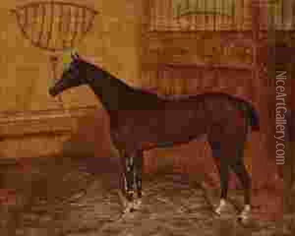 Portrait Of Chestnut Mare Oil Painting - Walter Harrowing