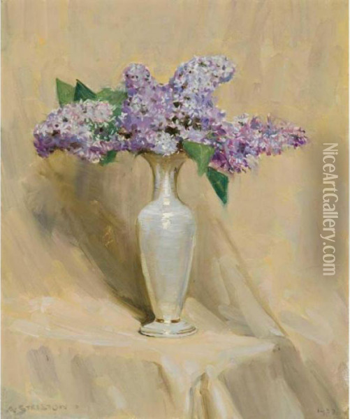 Lilac Oil Painting - Arthur Ernest Streeton